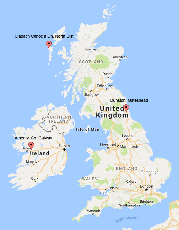 A map showing three example places I've lived